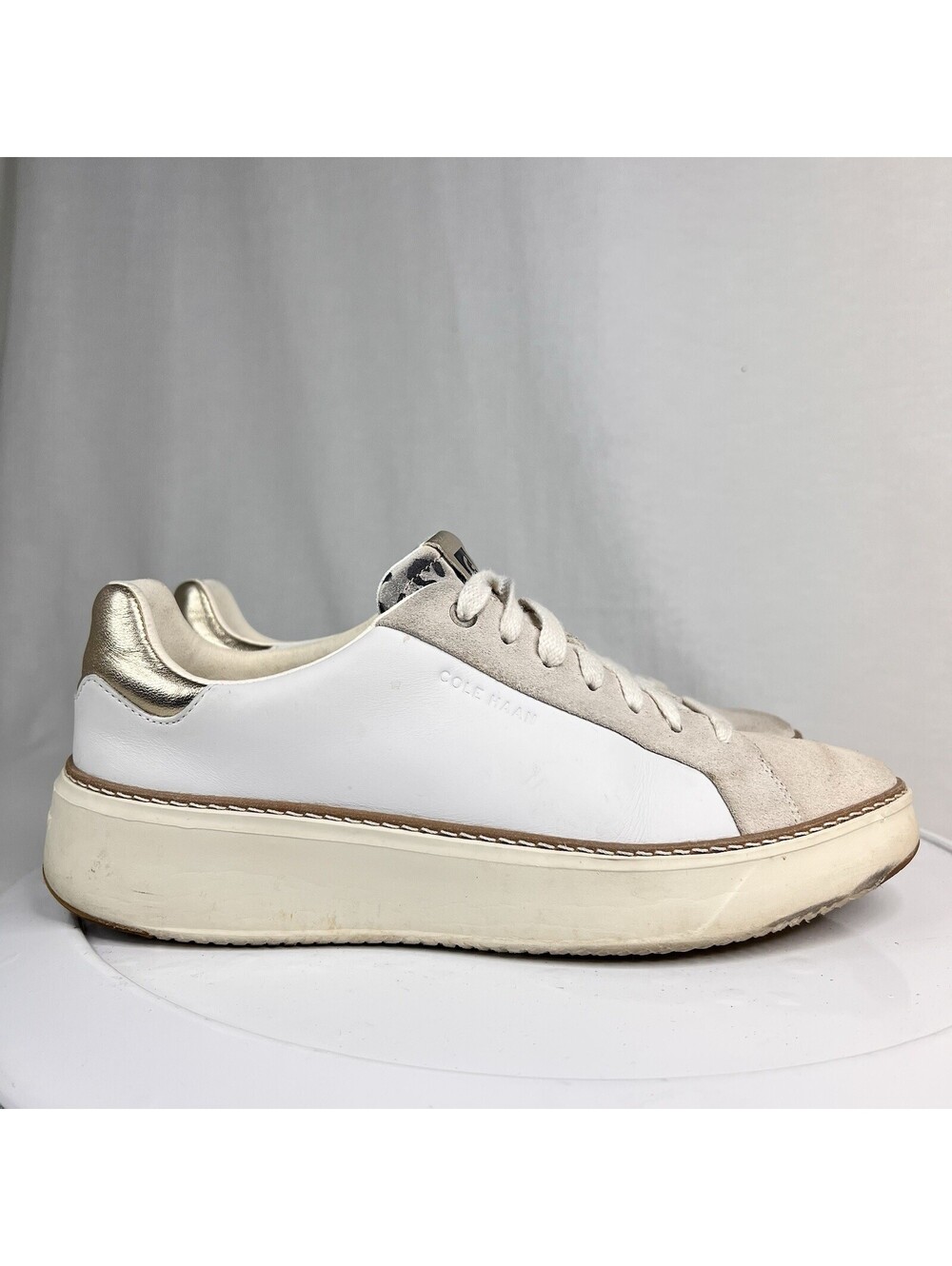 Cole Haan Women’s Grandpro Topspin Ivory/Gold Accents Platform Shoes Sz 9.5